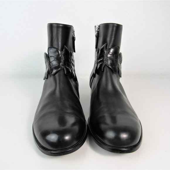 FENDI Black Leather Boots with Crocodile Strap Women's Size 8 or 39 - Picture 1 of 13